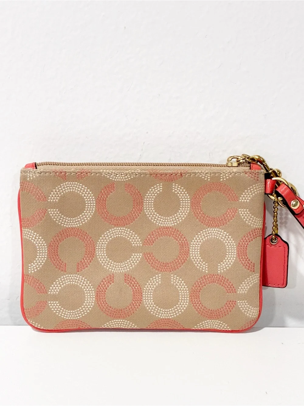 COACH ASHLEY DOT OP ART KHAKI TEAROSE Small WRISTLET